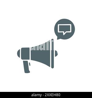 Megaphon mit Sprechblase. Ein einfaches Symbol eines Megaphons mit einer Sprechblase, das Kommunikation, Ankündigung und Beförderung darstellt. Stock Vektor