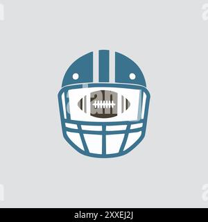 Fußballhelm mit Ballsymbol. Einfaches Vektorsymbol eines blau-weißen American Football Helms mit einem Fußball im Inneren. Stock Vektor