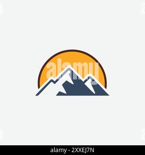 Mountain Peak Sunset-Logo. Modernes und minimalistisches Berggipfel-Logo mit Sonnenuntergang im Hintergrund. Perfekt für Outdoor-Abenteuer Stock Vektor