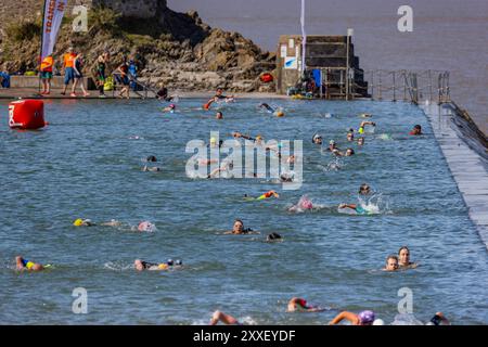 Teilnehmer, die am Schwimmlauf von Clevedons teilnehmen Stockfoto