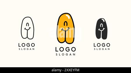 Verspielter Zeichentrickbuchstabe A in glänzender, sprudelnder Optik, erhältlich in Silhouette, Kontur und farbigen Versionen. Perfekt für Kinder Stock Vektor