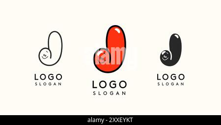 Verspielter Zeichentrickbuchstabe J mit glänzender, sprudelnder Optik, erhältlich in Silhouette, Kontur und farbigen Versionen. Perfekt für Kinder Stock Vektor