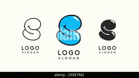 Verspielter Zeichentrickbuchstabe S mit glänzender, sprudelnder Optik, erhältlich in Silhouette, Kontur und farbigen Ausführungen. Perfekt für Kinder Stock Vektor