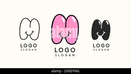 Verspielter Zeichentrickbuchstabe M in glänzender, sprudelnder Optik, erhältlich in Silhouette, Kontur und farbigen Ausführungen. Perfekt für Kinder Stock Vektor