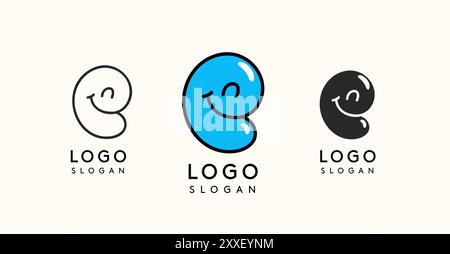 Verspielter Zeichentrickbuchstabe E mit glänzender, sprudelnder Optik, erhältlich in Silhouette, Kontur und farbigen Versionen. Perfekt für Kinder Stock Vektor