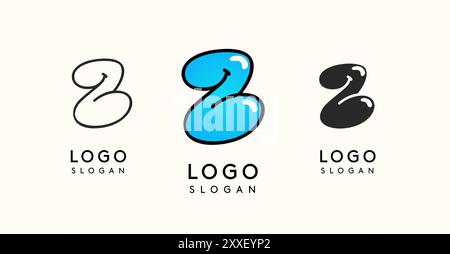 Verspielter Zeichentrickbuchstabe Z mit glänzendem, sprudelndem Aussehen, erhältlich in Silhouette, Kontur und farbigen Versionen. Perfekt für Kinder Stock Vektor