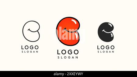 Verspielter Zeichentrickbuchstabe C in glänzender, sprudelnder Optik, erhältlich in Silhouette, Kontur und farbigen Versionen. Perfekt für Kinder Stock Vektor