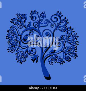 Vektorillustration eines stilisierten Baumes mit Vögeln. Stock Vektor