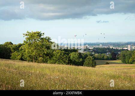 Heißluftballons über Bristol vom Ashton Court Estate. Bristol, Großbritannien. Stockfoto
