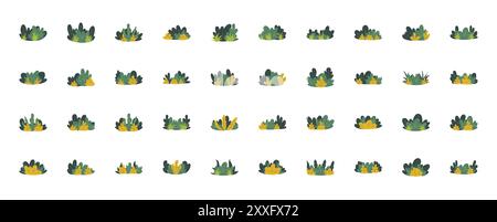 Cartoon Bush Kollektion. Set von grünen Sträuchern und Bäumen für Garten, Wald, Hecke und Feld, floristische dekorative Elemente Büsche Vektor-Illustration. Stock Vektor