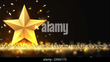 Goldener Siegerstar. Das Konzept des Sieges, der Leistung, des Erfolgs, der Belohnung des Gewinners. Vektorabbildung Stock Vektor