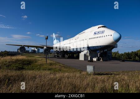 Flughafen Arlanda, nördlich von Stockholm, Schweden, samstags. Auf dem Bild: Das Flugzeughaus, Jumbo Stay Hostel, am Flughafen Stockholm Arlanda. Stockfoto