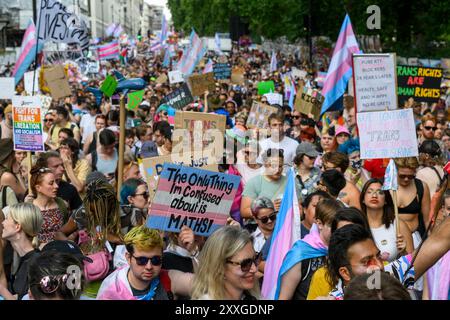 marschieren Sie auf dem London Trans+ Pride march, der sich für größere Transgender-Rechte einsetzt. Der marsch begann am Langham Place und endete Stockfoto