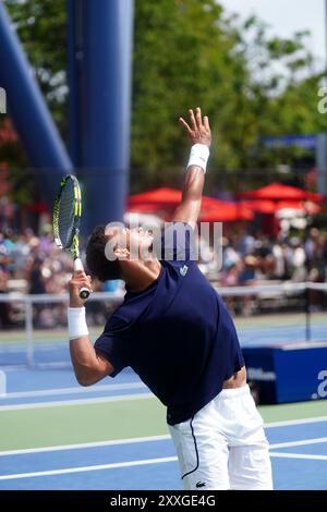 New York City, United States. 24th Aug, 2024. Flushing Meadows, New York - August 24, 2024: New York: Arthur Fils of France during practice session at the Billie Jean King National Tennis Center in Flushing Meadows, New York in preparation for next week's U.S. Open Credit: Adam Stoltman/Alamy Live News Stock Photo