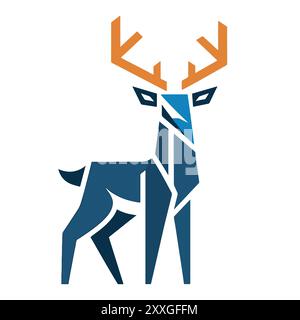 Stilvolles Hirsch-Logo-Design, geometrisches Hirsch-Logo-Konzept, Regenhirsch-Illustration Stock Vektor