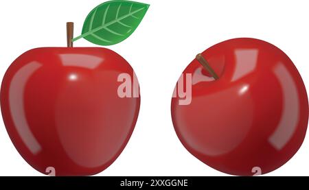 Isolierte rote Äpfel. 3D stilisierter Apfel mit Blatt Stock Vektor