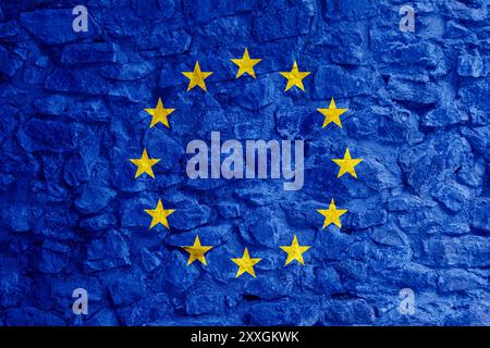 Flagge der Europäischen Union auf Steinmauer Stockfoto