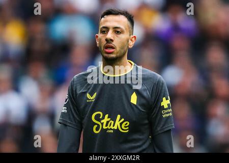 Dwight McNeil von Everton sieht beim Premier League-Spiel Tottenham Hotspur gegen Everton im Tottenham Hotspur Stadium, London, Großbritannien, 24. August 2024 (Foto: Izzy Poles/News Images) Stockfoto