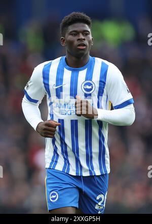 Brighton und Hove, Großbritannien. August 2024. Brightons Carlos Baleba während des Premier League-Spiels im AMEX Stadium, Brighton und Hove. Der Bildnachweis sollte lauten: Paul Terry/Sportimage Credit: Sportimage Ltd/Alamy Live News Stockfoto