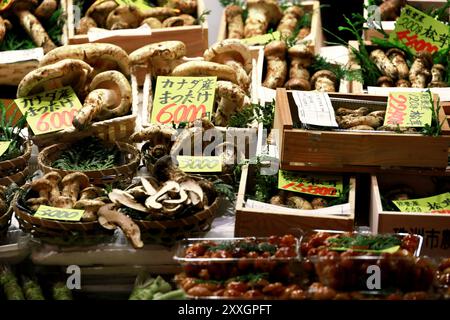 Ein Gemüsehändler mit Matsutake-Pilzen, einer luxuriösen japanischen Lebensmittelzutat Stockfoto