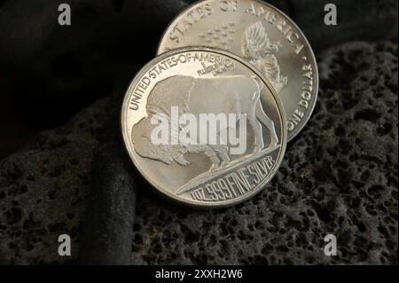 United States Silver Investment Coins. Büffel und Adler. Stockfoto