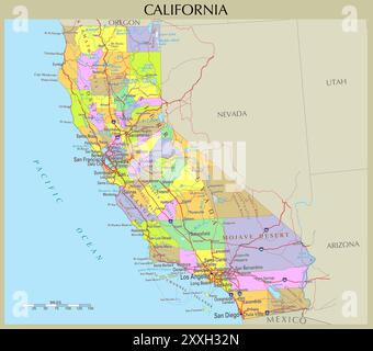 Karte von Kalifornien, USA Stock Vektor