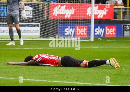 Harrogate Town spielt Sheffield United in einem Freundschaftsspiel vor der Saison im Übungsstadion in Harrogate am 23. Juli 2024 mit: Andre Brooks Where: Harrogate, Vereinigtes Königreich Wann: 23 Jul 2024 Credit: Graham Finney/WENN Stockfoto