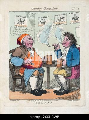 Watercolur-Zeichnungen von Country-Charakteren von George Woodward veröffentlicht von Thomas Rowlandson, humervolle georgianische Ära menschliche Karikaturen Gravuren Kunst Kunstwerk Antiquitätendruck Stockfoto