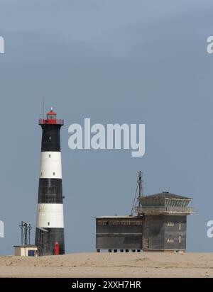 Leuchtturm am Pelican Point, Walvis Bay, Namibia, Leuchtturm am Pelican Point, Walvis Bay, Namibia, Afrika Stockfoto