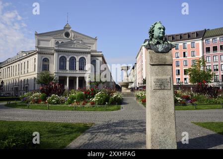 Europa, Deutschland, Bayern, München, Staatstheater am Gaertnerplatz, Denkmal für Friedrich von Gaertner, Baumeister 1794 bis 1847, Hamburg, Hamburg, F. Stockfoto