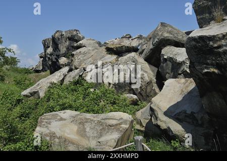 Die Teufelsmauer bei Weddersleben im Harz. Die Teufelsmauer Teufelsmauer im harzer Vorland Stockfoto