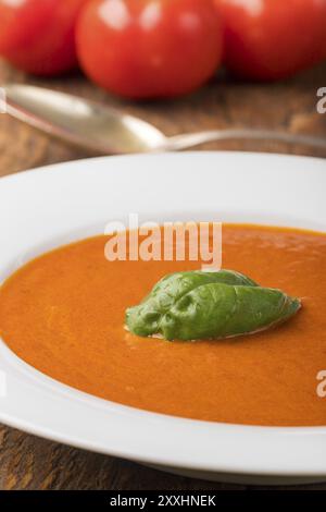 Frische Tomatensuppe in einer Suppenschüssel Stockfoto