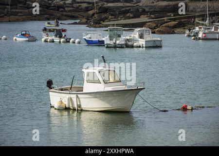 Rosa Granitküste in der Bretagne bei Ploumanach, Frankreich, Europa Stockfoto