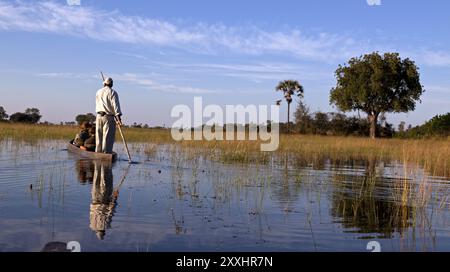 Mokoro-Fahrt auf dem Okavango in Botswana Stockfoto