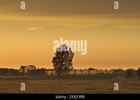 Die Meininger Brücke im Abendlicht Stockfoto