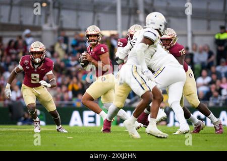 Dublin, Ireland. 24th August, 2024. Florida State quarterback Dj Uiagalelei in action Credit: Don Soules/Alamy Live News Stock Photo