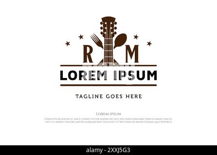 Gitarre mit Löffelgabel für Bar, Café, Restaurant Live Music Logo Design Vektor Stock Vektor