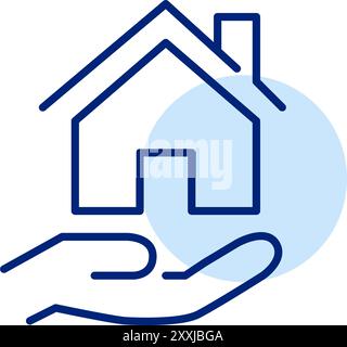 Zuhause in der Hand. Immobilienagentur. Symbol für Pixelperfekte, bearbeitbare Kontur Stock Vektor