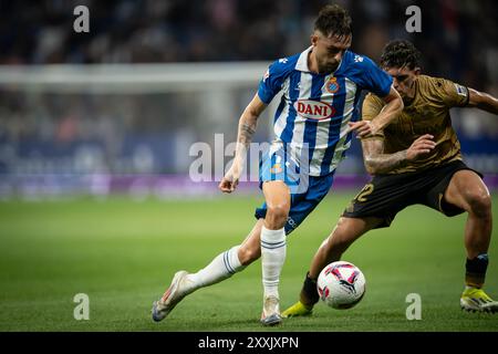 Barcelona, Spanien. August 2024. Jofre (RCD Espanyol) wurde während des Spiels La Liga EA Sports zwischen RCD Espanyol und Real Sociedad im Stage Front Stadium gesehen. Endergebnis: Espanyol 0:1 Real Sociedad. Quelle: SOPA Images Limited/Alamy Live News Stockfoto