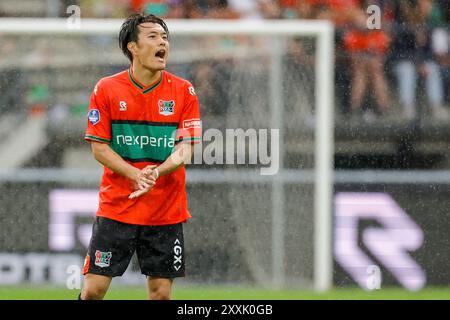 Nijmegen, Niederlande. August 2024. NIJMEGEN, NIEDERLANDE - 24. AUGUST: Koki Ogawa von NEC Nijmegen brüllt während des niederländischen Eredivisie-Spiels zwischen NEC Nijmegen und PEC Zwolle im Goffertstadion am 24. August 2024 in Nijmegen, Niederlande. (Foto: Raymond Smit/Orange Pictures) Credit: dpa/Alamy Live News Stockfoto