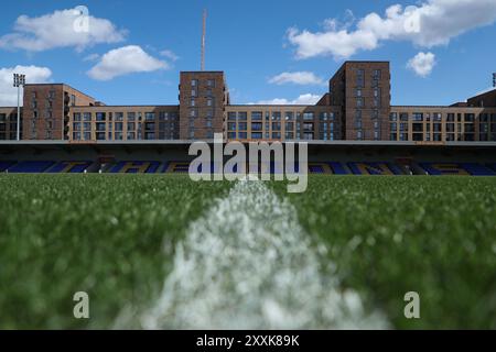 Wimbledon, Großbritannien. August 2024. Eine allgemeine Ansicht des Cherry Red Records Stadions vor dem Spiel London Broncos vs Leigh Leopards in Plough Lane, Wimbledon, Großbritannien, 25. August 2024 (Foto: Izzy Poles/News Images) in Wimbledon, Großbritannien am 25. August 2024. (Foto: Izzy Poles/News Images/SIPA USA) Credit: SIPA USA/Alamy Live News Stockfoto