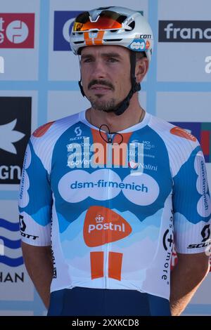 Plouay, Frankreich. August 2024. DEGENKOLB John vom Team dsm-firmenich PostNL beim Bretagne Classic Ouest-France 2024, Grand prix de Plouay, UCI World Tour Radrennen am 25. August 2024 in Plouay, Frankreich. Foto: Laurent Lairys/ABACAPRESS. COM Credit: Abaca Press/Alamy Live News Stockfoto