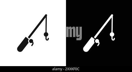 Angelrute Icon Logo Zeichen Vektor Umriss in schwarz-weiß Farbe Stock Vektor