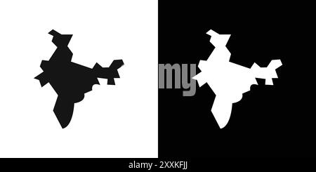 Indische Karte Symbol Logo Vektor Umriss in schwarz-weiß Farbe Stock Vektor