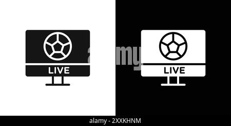 Fußball Live Match auf TV-Symbol Logo Vektor-Umriss in Schwarz-weiß-Farbe Stock Vektor