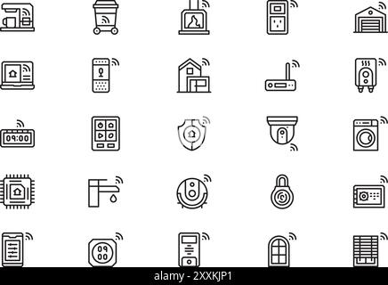 Die Sammlung Smart Home Icons ist eine Vektorillustration mit bearbeitbarer Kontur. Stock Vektor