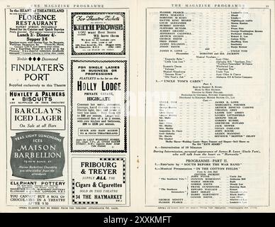 Details zur Live-musikalischen Präsentation mit JAMES B. LOWE persönlich aus dem London Pavilion-Programm vom Januar 1928 für JAMES B. LOWE GERTRUDE HOWARD ARTHUR EDMUND CAREWE VIRGINIA GRAU MARGARITA FISCHER MONA RAY und GEORGE SIEGMANN in ONKEL TOM's HÜTTE 1927 Regisseur HARRY A. POLLARD Story Harriet Beecher Stowe Stummfilm mit musikalischer Partitur und SOUNDEFFEKTEN Musik Hugo Riesenfeld Produzent Carl Laemmle Universal Pictures Stockfoto