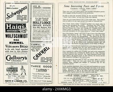 Fakten und Zahlen über den Film aus London Pavilion Programm vom Januar 1928 für JAMES B. LOWE GERTRUDE HOWARD ARTHUR EDMUND CAREWE VIRGINIA GRAU MARGARITA FISCHER MONA RAY und GEORGE SIEGMANN in ONKEL TOM's HÜTTE 1927 Regisseur HARRY A. POLLARD Story Harriet Beecher Stowe Stummfilm mit musikalischer Partitur und Soundeffekten Musik Hugo Riesenfeld Produzent Carl Laemmle Universal Pictures Stockfoto