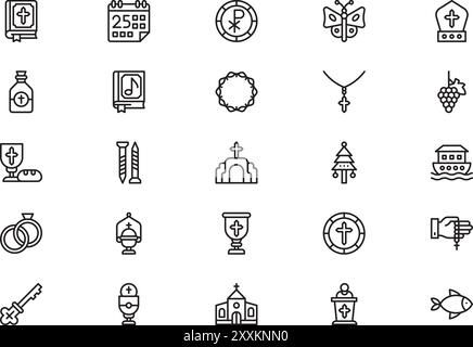 Christentum Icons Collection ist eine Vektorillustration mit bearbeitbarem Kontur. Stock Vektor