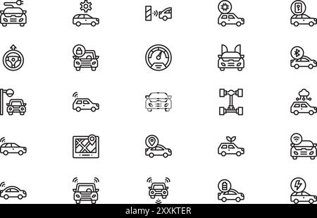 Die Kollektion Smart Car Icons ist eine Vektorillustration mit bearbeitbarem Kontur. Stock Vektor